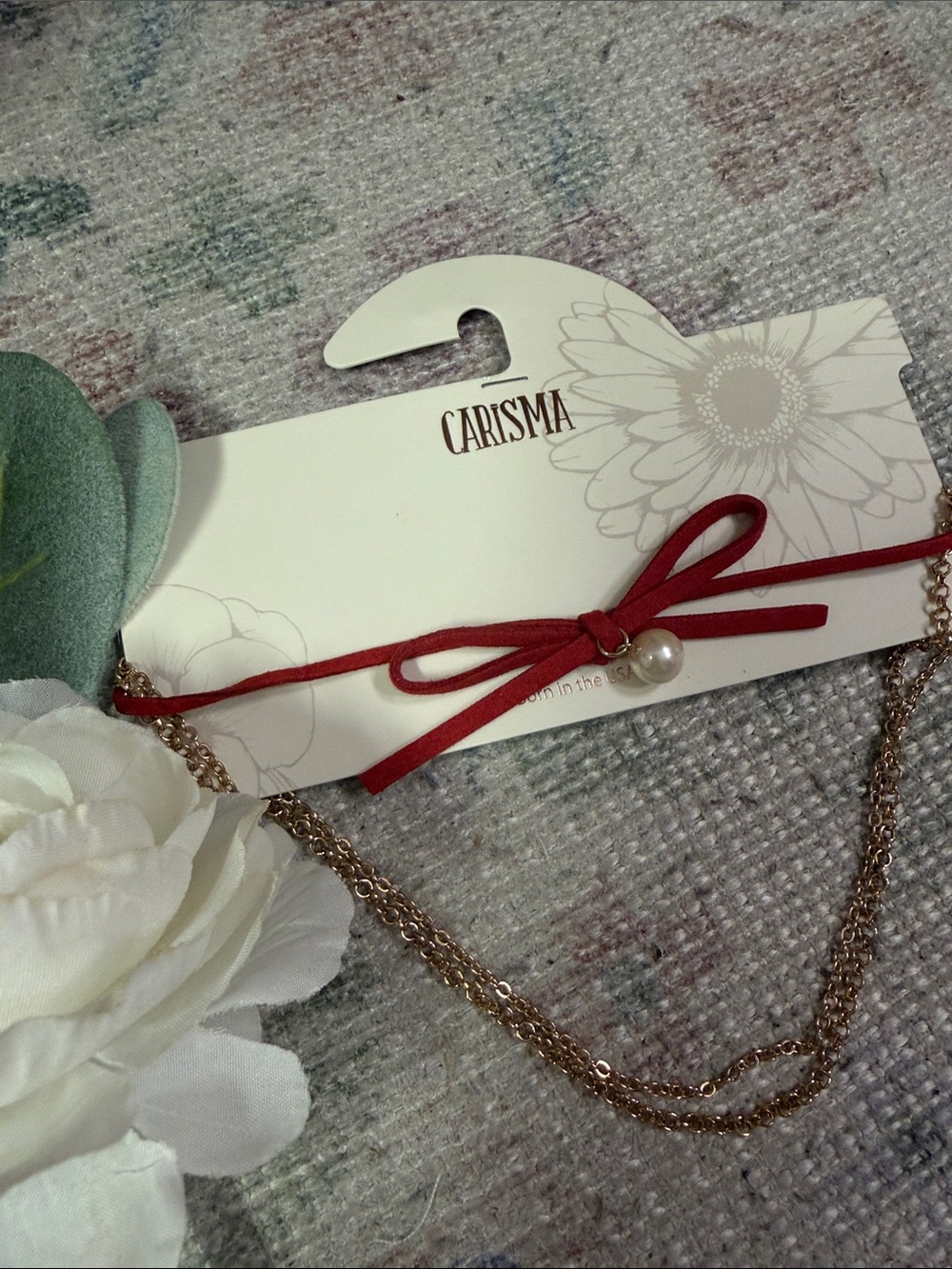 THREE TIER CHOKER LAYERED NECKLACE WITH RED LEATHER - NWT